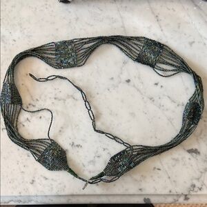 Beaded Multi-Strand Waist Belt - Iridescent Green/Blue